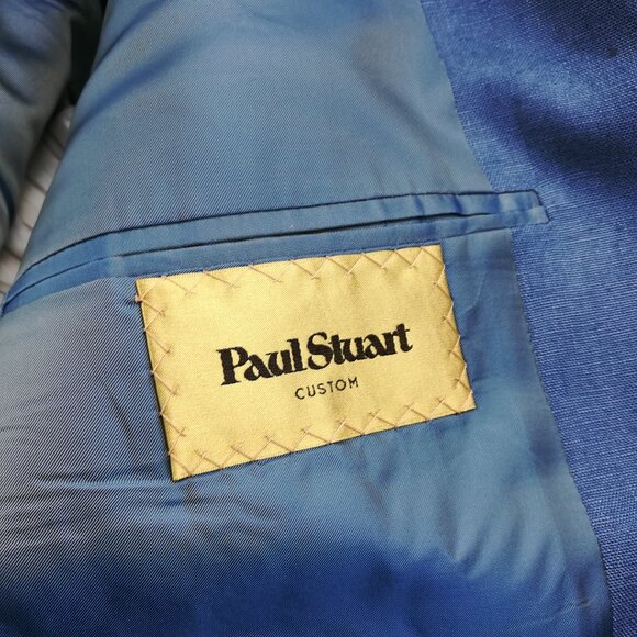 Bespoke Paul Stuart Sport Coat Blazer Linen Peak Lapel Blue 38R USA Made - Picture 5 of 11